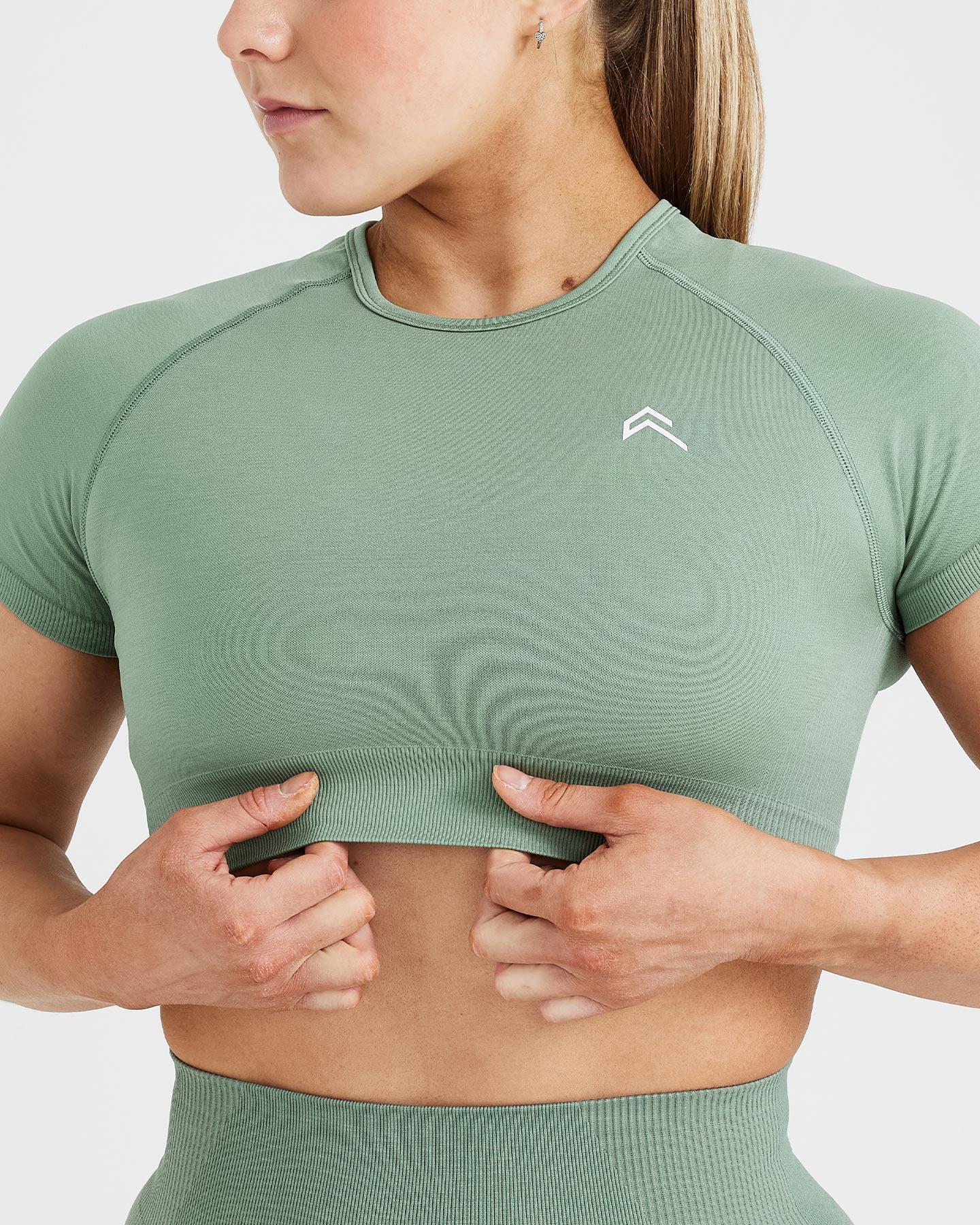 Classic Seamless 2.0 Short Sleeve Crop Top | Sage Marl - Image 4