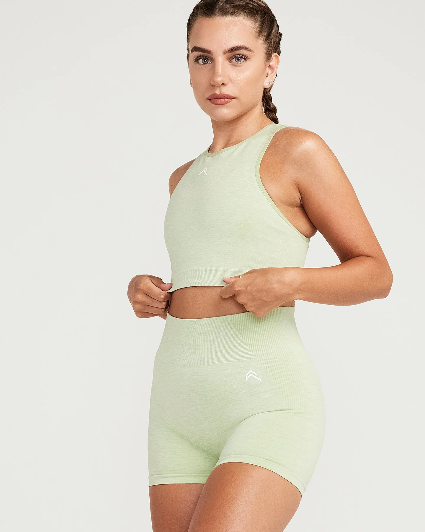 Classic Seamless Crop Top | Pistacchio Marl - Image 4