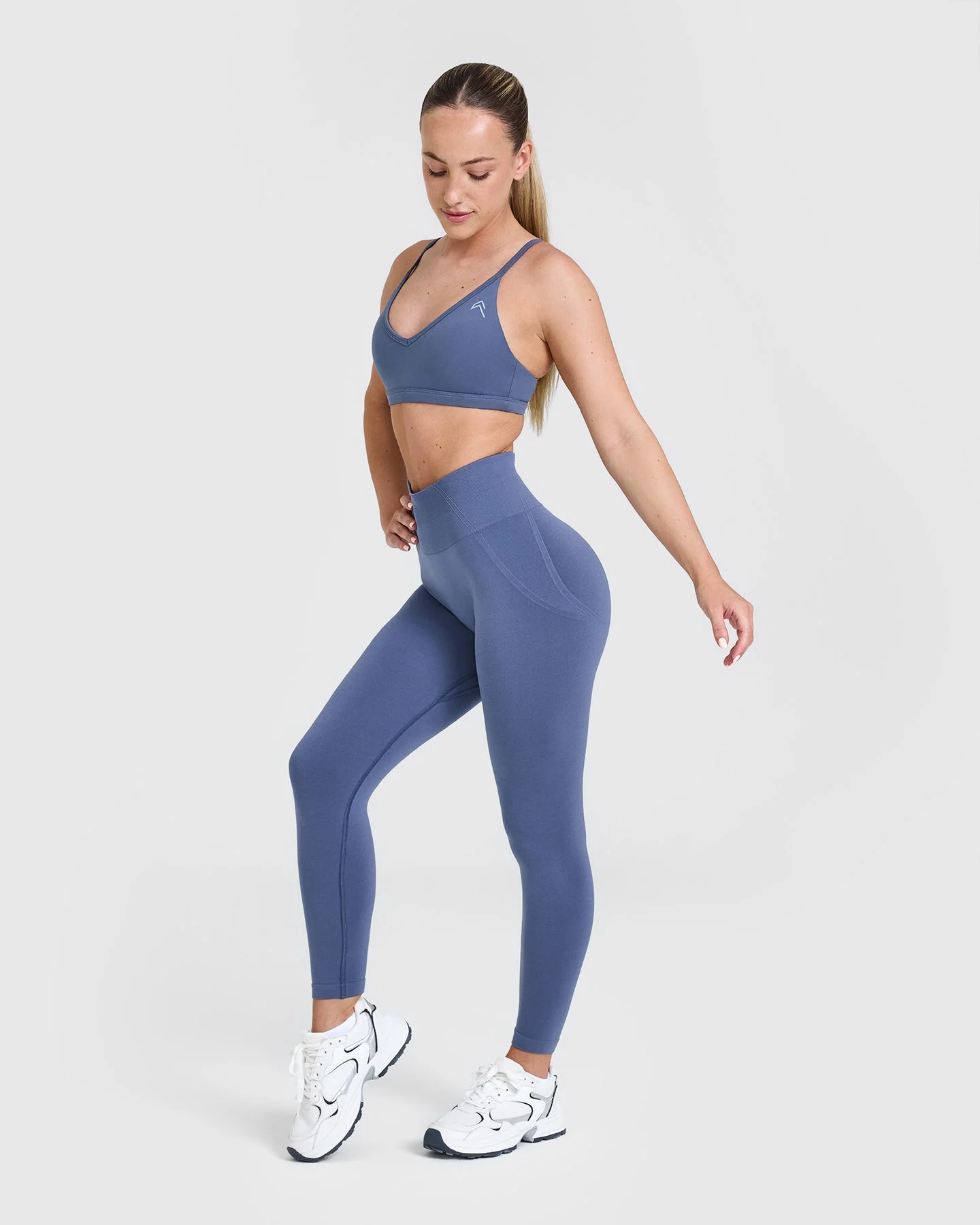 EffortlessLift™ Seamless Leggings with White Logo | Slate Blue - Image 3
