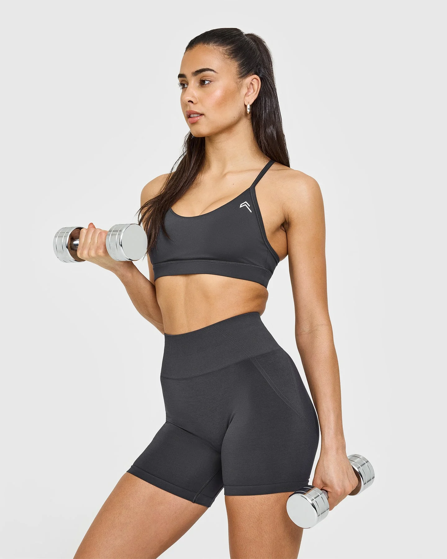 EffortlessLift™ Seamless Shorts with White Logo | Coal - Image 6