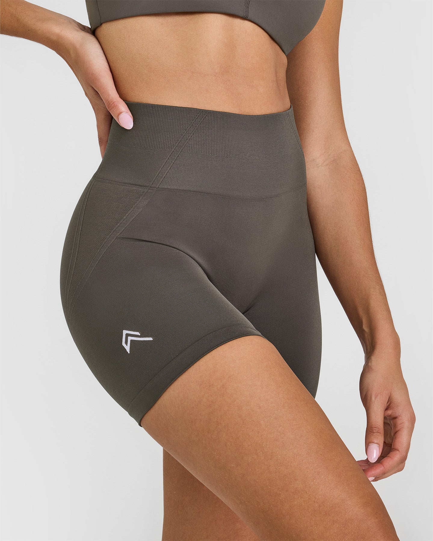 EffortlessLift™ Seamless Shorts with White Logo | Deep Taupe - Image 4